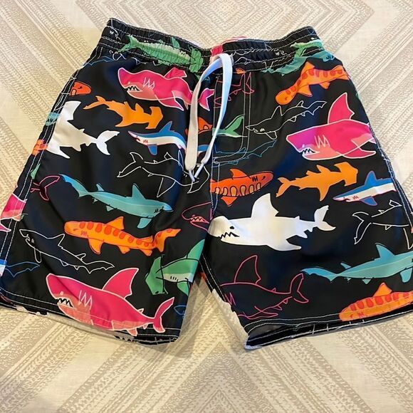 Wes and Willy Boys Black with Colored Sharks Bathing Suit - Picture 1 of 6